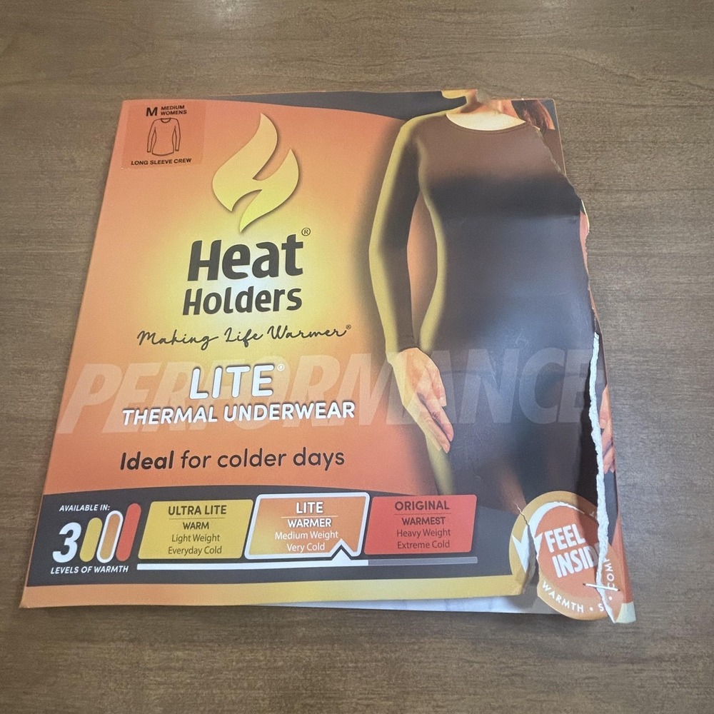 Heat Holders Shirt Womens Medium Black Lite Thermal Long Sleeve Crew Neck Top